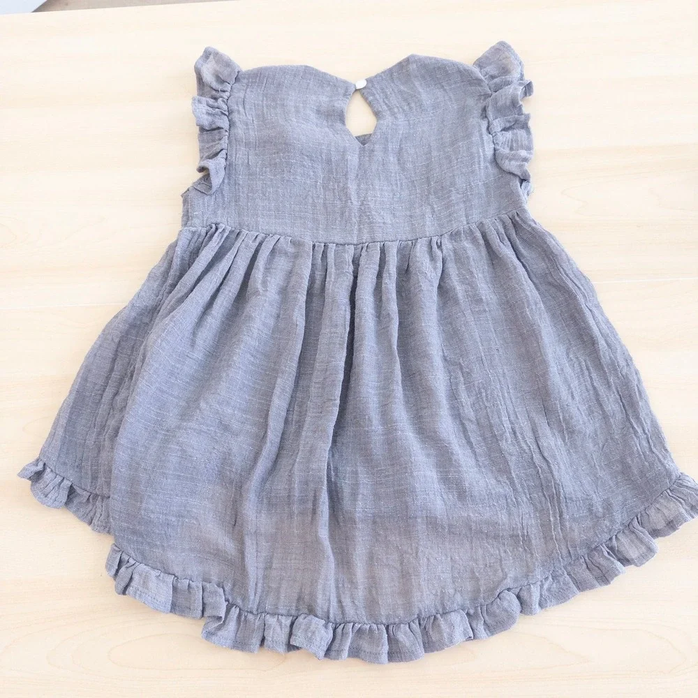 Forever Baby Girls Dress 4T Gray‎ Cotton Ruffle Tiered Gauze Neutral Cottage